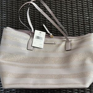 Striped Glitter Tote Bag in Light Pink- Women